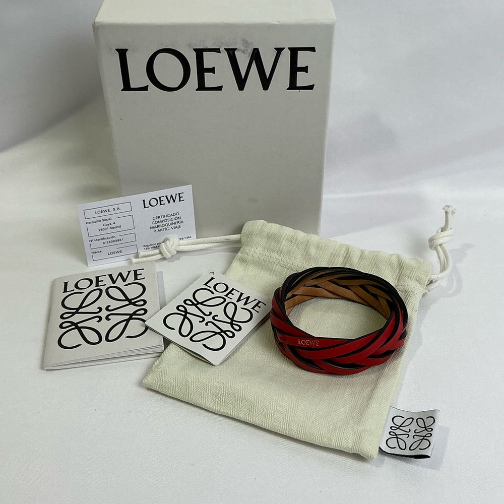 Loewe Red Calfskin Leather Braided Bracelet Sm